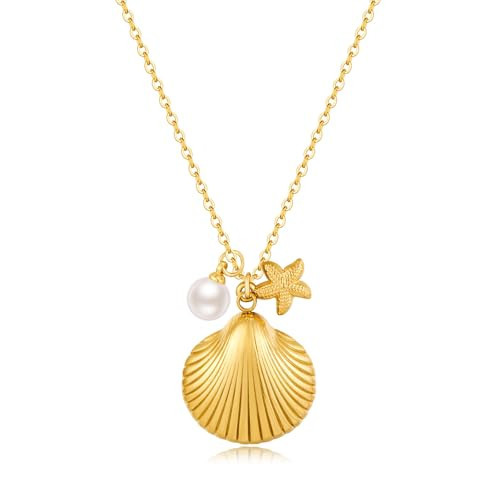 RAUCHBE Gold Shell Necklace for Women Charm Pearl Pendant Necklace Tropical Vacation Necklace Summer Beach Jewelry | Amazon (US)