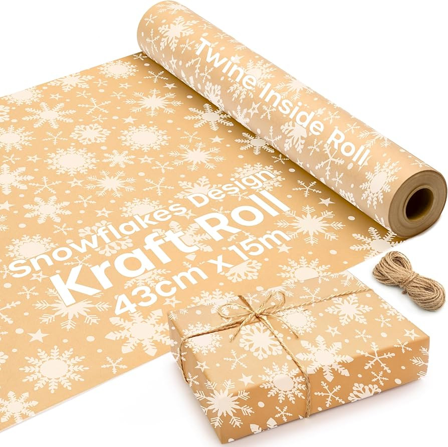 Brown Paper Roll 17.5 inch x 50 feet - Snowflakes Kraft Paper Roll for Gift Wrapping Flower Boque... | Amazon (US)