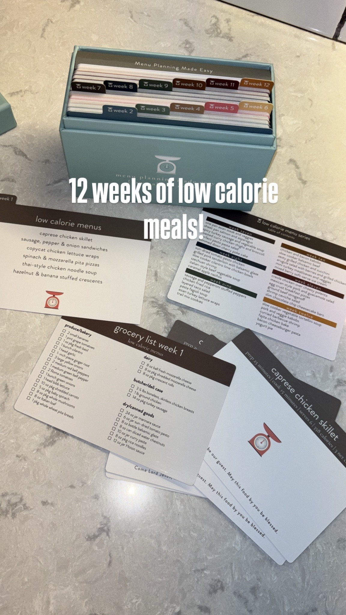 12 weeks of low calorie meals! Six recipes per week, grocery list, and recipe cards for each! #healthylifestyle #recipes 

#LTKMidsize #LTKHome