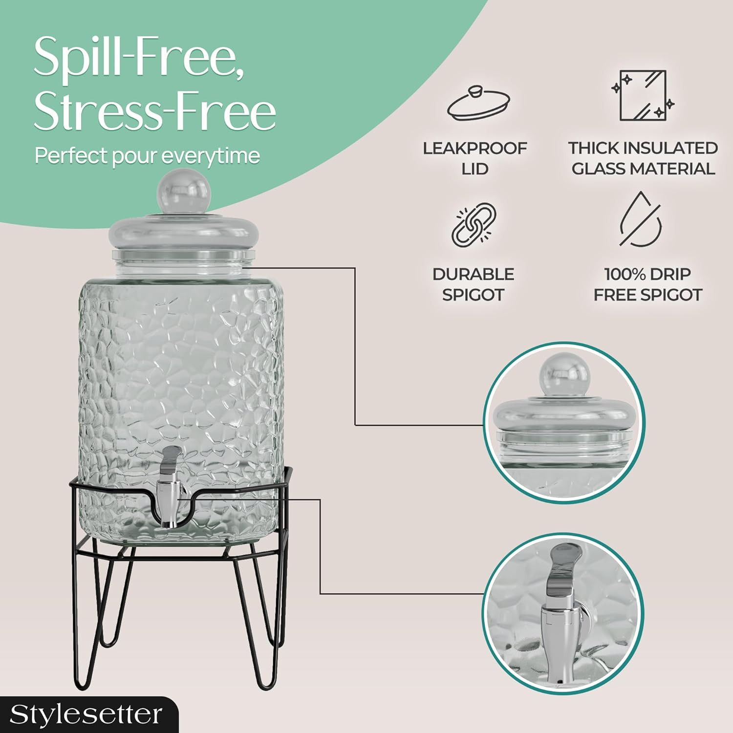 Style Setter Premium Glass Drink Dispensers with Metal Stand for Parties – Beverage Dispenser S... | Amazon (US)