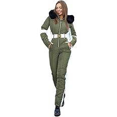 Yousify Womens Winter Onesies Ski Jumpsuits Outdoor Sports Waterproof Snowsuit Removable Fur Coll... | Amazon (US)