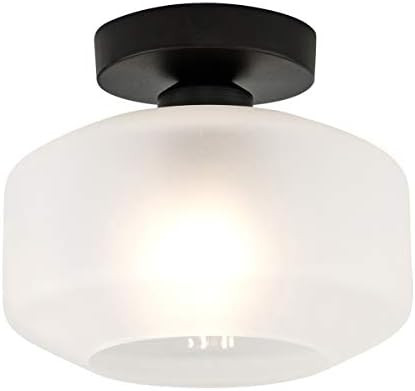 TeHenoo Industrial Ceiling Light Fixture with Frosted Glass Shade,Black Semi Flush Mount Light Fixtu | Amazon (US)