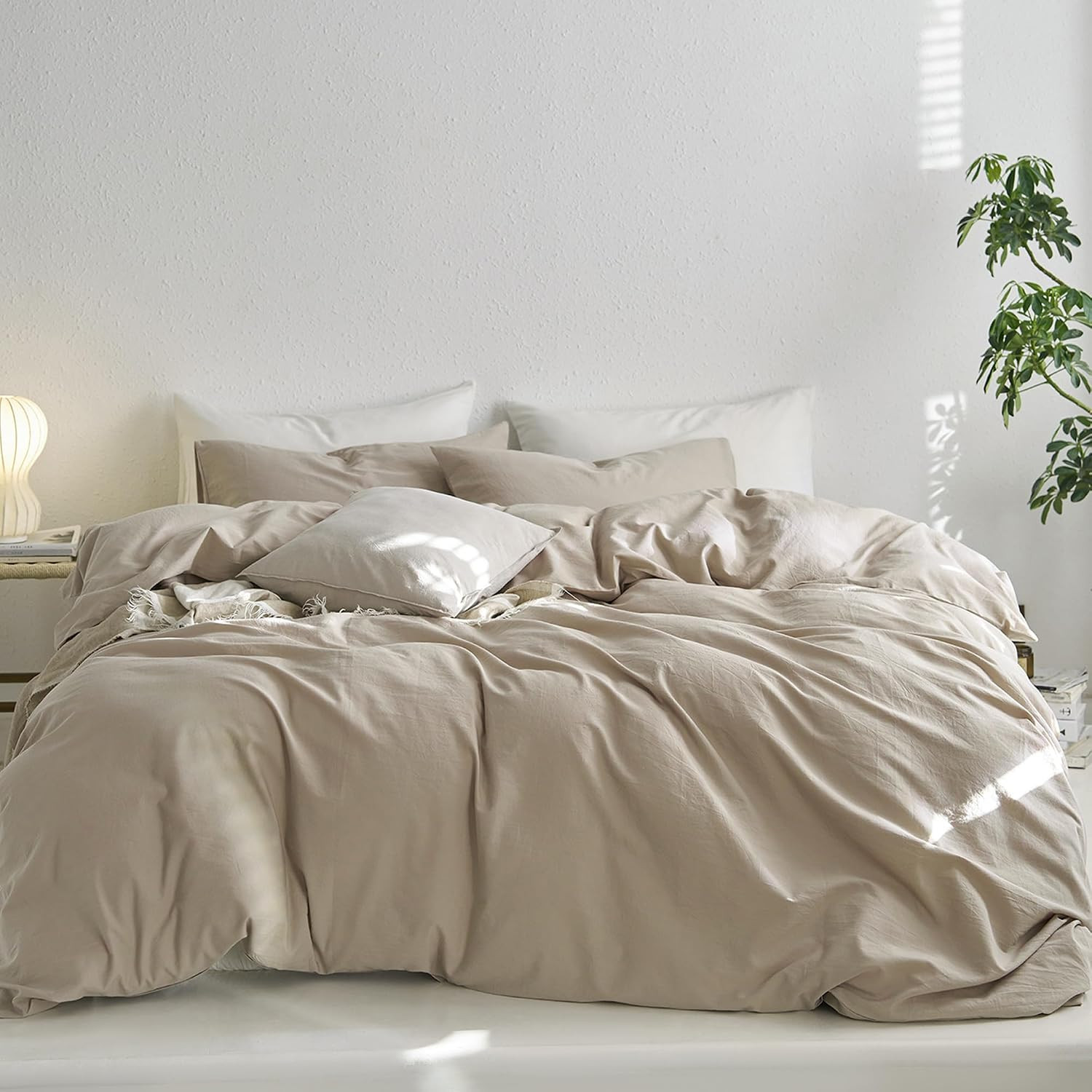 MooMee Upgraded Softer Duvet Cover Set 100% Washed Cotton Twill King | Amazon (US)