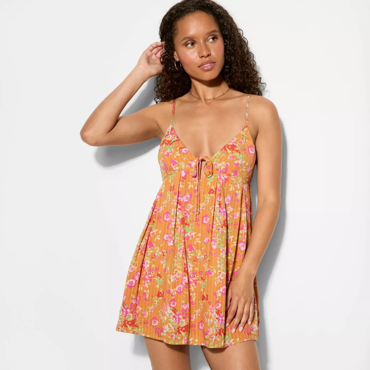 Women's Mini Pleated Babydoll Dress - Wild Fable™ Orange Floral XXL | Target