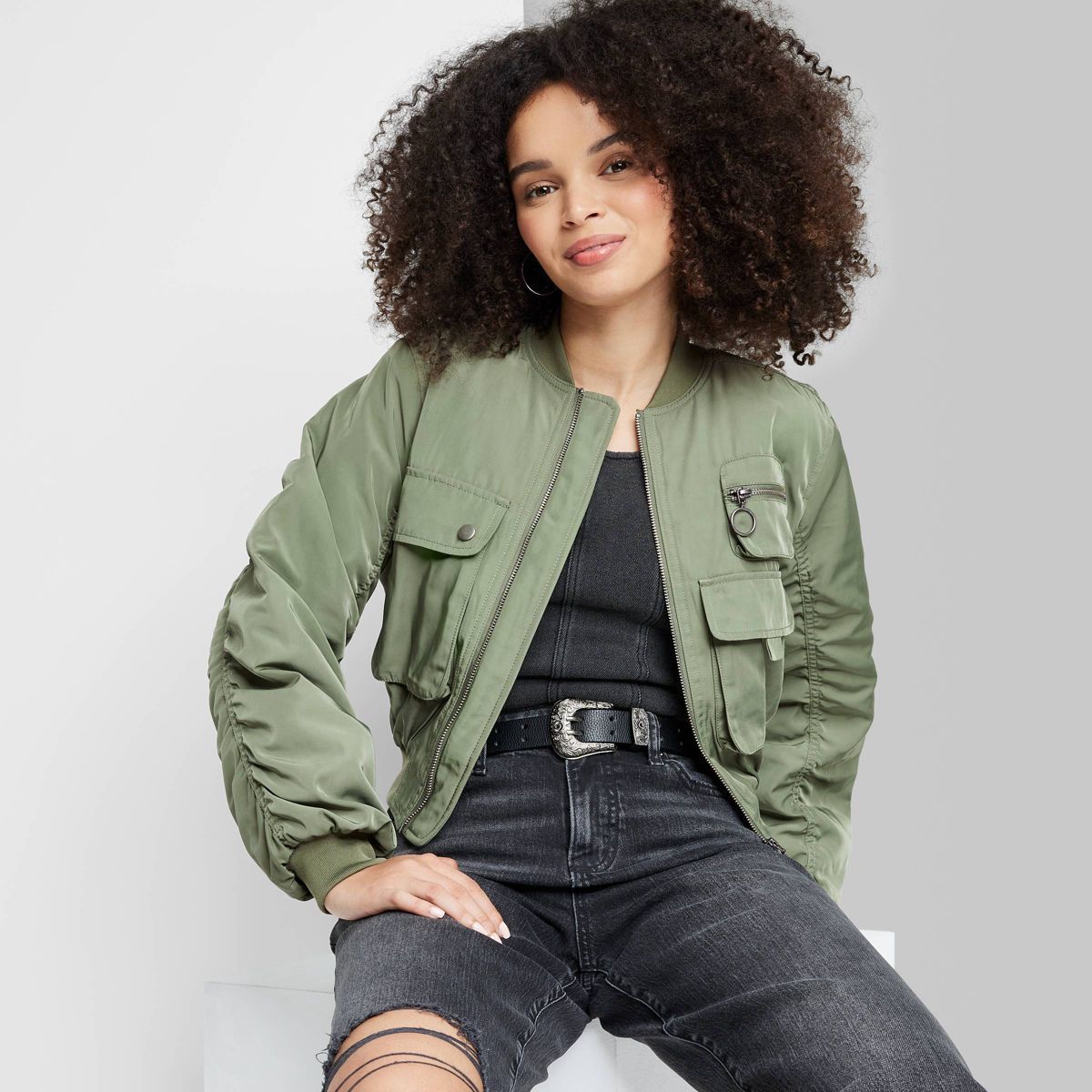 Women's Cargo Utility Cropped Bomber Jacket - Wild Fable™ | Target