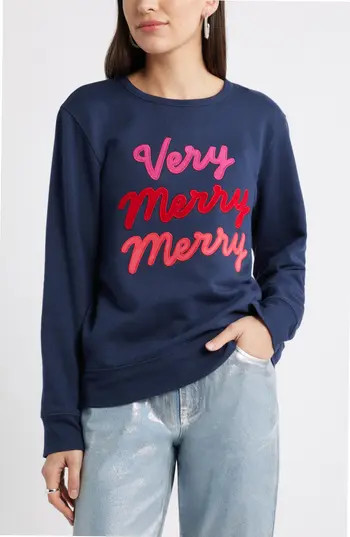 Caslon® Very Merry Merry Sweatshirt in Navy Embroidery at Nordstrom Rack, Size X-Small | Nordstrom Rack