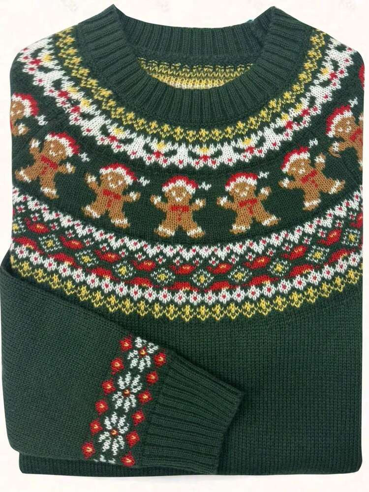 INAWLY Women's Fashion Casual Christmas Gingerbread Man Pattern Sweater | SHEIN