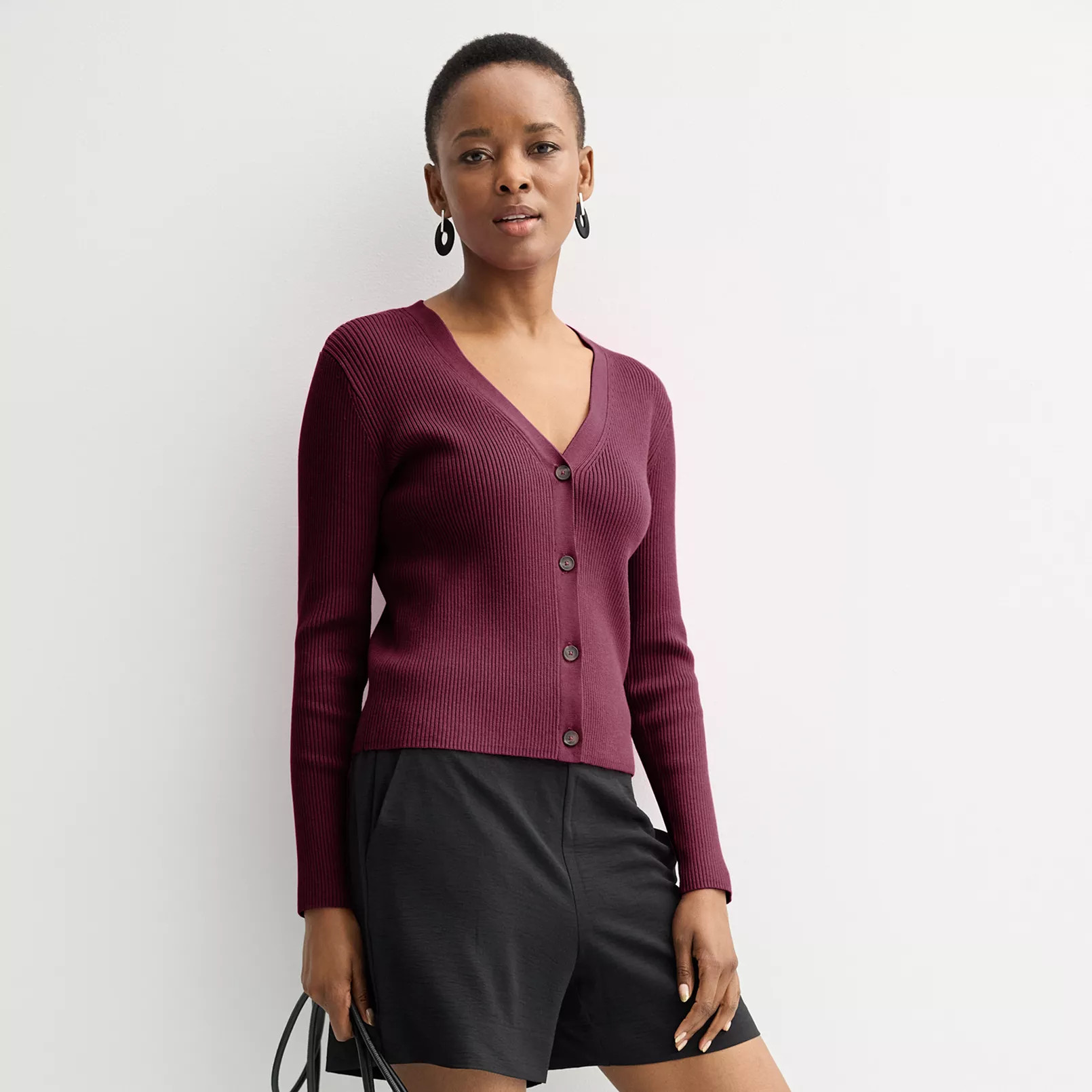Petite Nine West Knitted V-Neck Cardigan | Kohl's