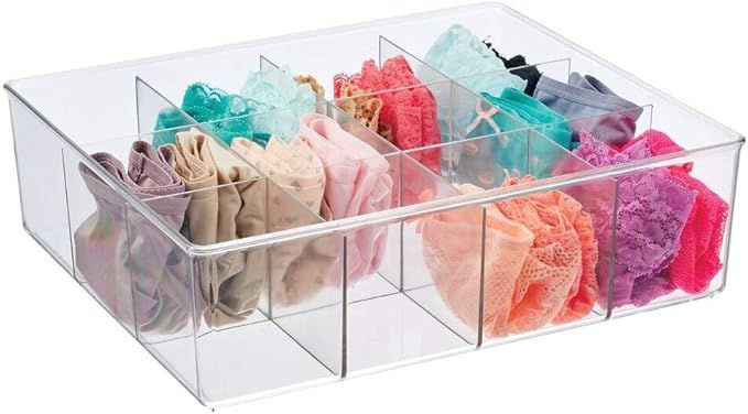 mDesign Plastic 12 Compartment Divided Drawer and Closet Storage Bin - Organizer for Scarves, Soc... | Amazon (US)