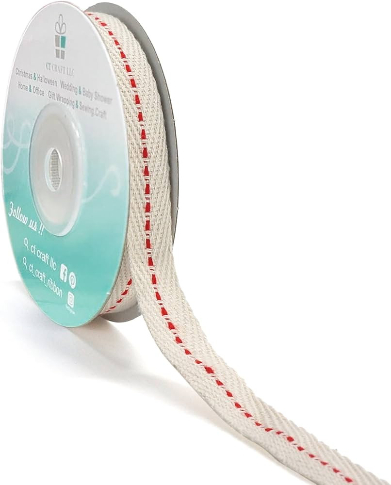CT CRAFT LLC Ivory Cotton Red Stitched Ribbon 3/8" x 10 Yards for Home Décor Gift Present Wrappi... | Amazon (US)