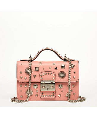 Women s Pink Leather Crossbody Bag Studded Shoulder Purse with Top Handle Embellished Handbag for... | Macy's