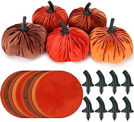 Hotop 10 Set DIY Pumpkin Fall Decorations Small Velvet Pumpkins Include 10 Pieces Round Flannel a... | Amazon (US)