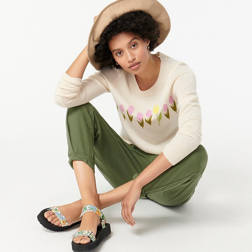 Cashmere crewneck sweater with tulips | J. Crew US