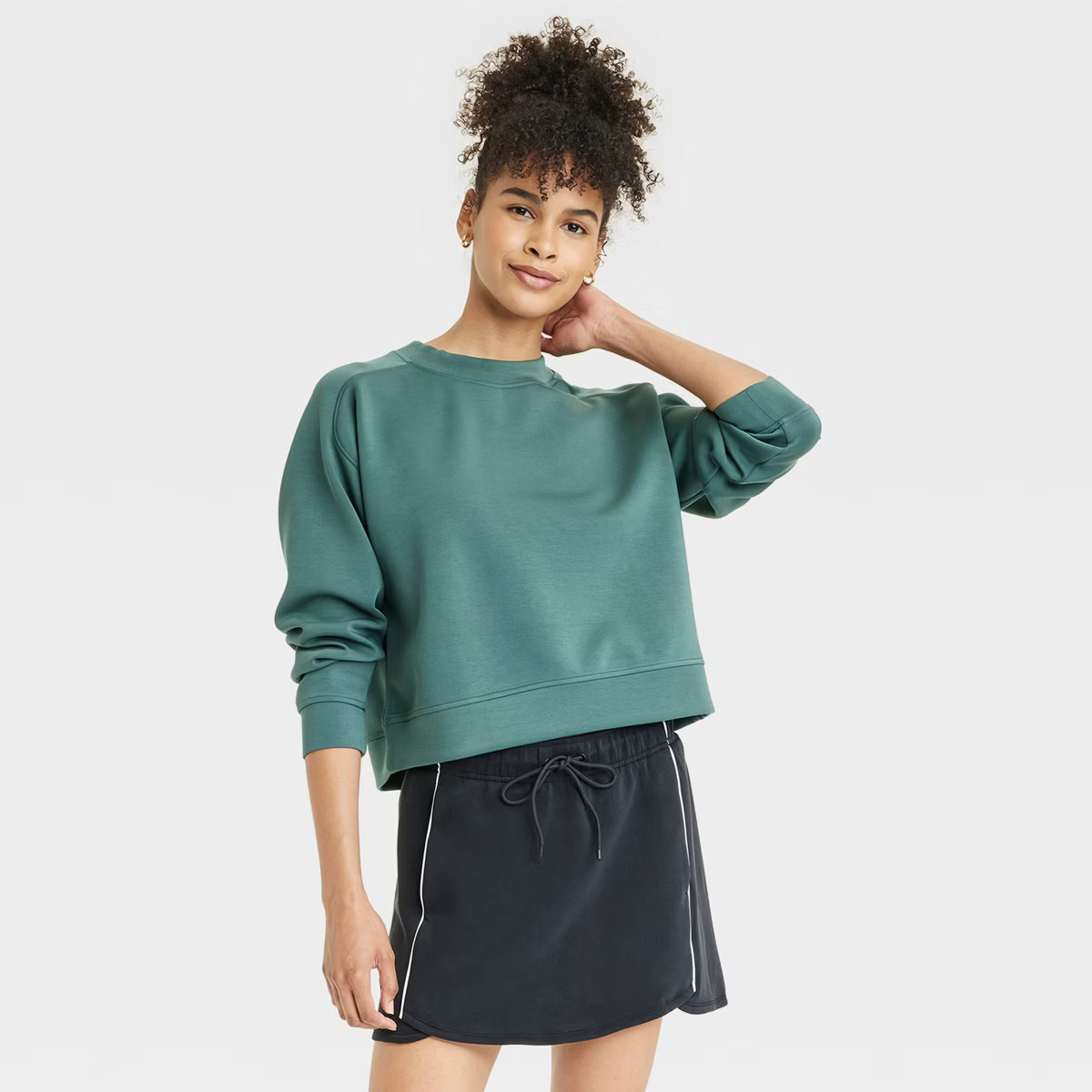 Women's Airy Sleek Crewneck Sweatshirt - All In Motion™ Dark Green XS | Target