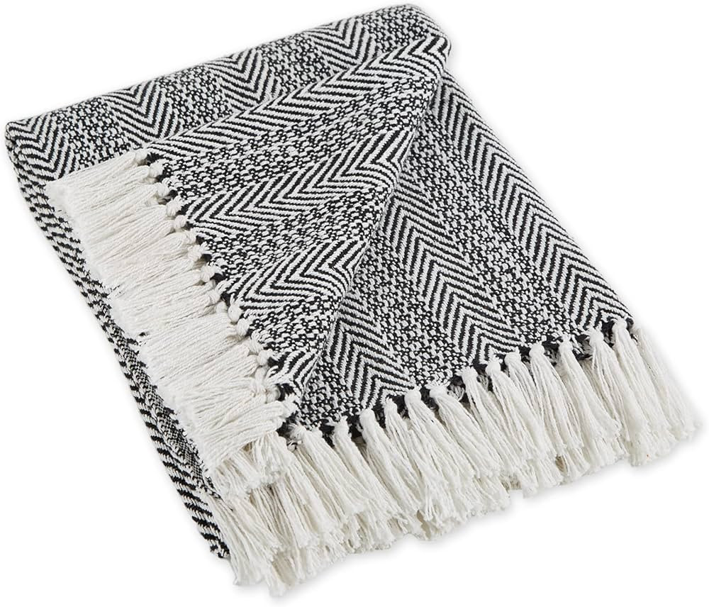 DII Herringbone Striped Collection Cotton Throw Blanket, 50x60, Black | Amazon (US)