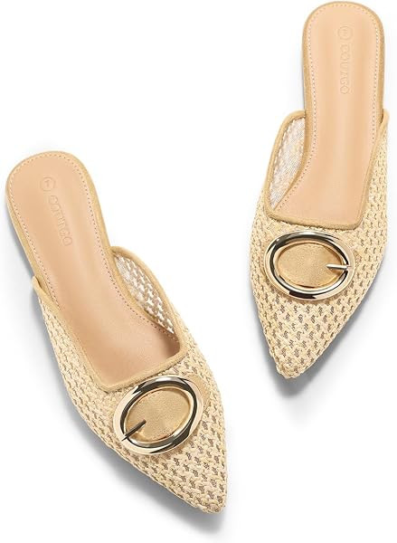 Coutgo Womens Mules Flats Metal Closed Pointed Toe Slip On Slides Summer Dress Shoes | Amazon (US)