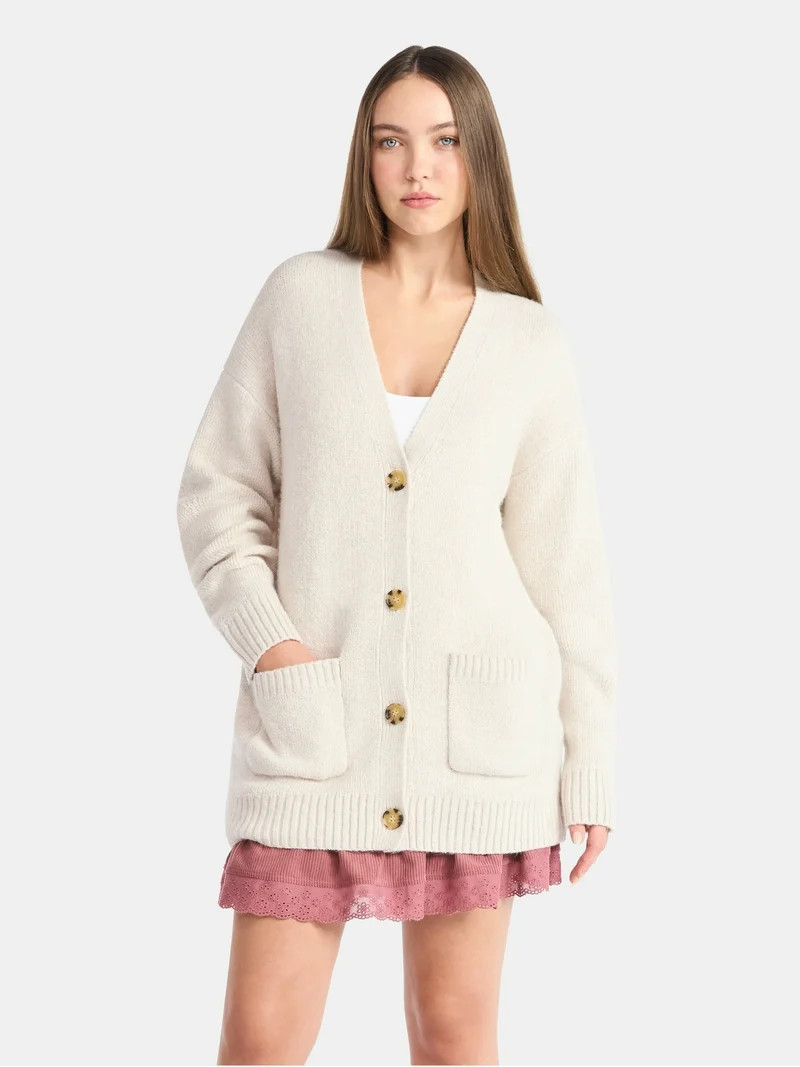 No Boundaries Button-Front Grandpa Cardigan, Women's | Walmart (US)