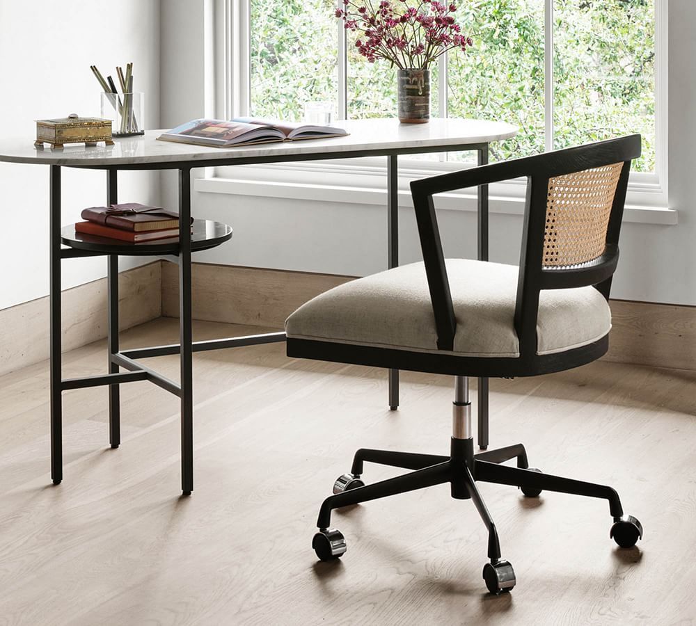 Lisbon Cane Swivel Desk Chair | Pottery Barn (US)