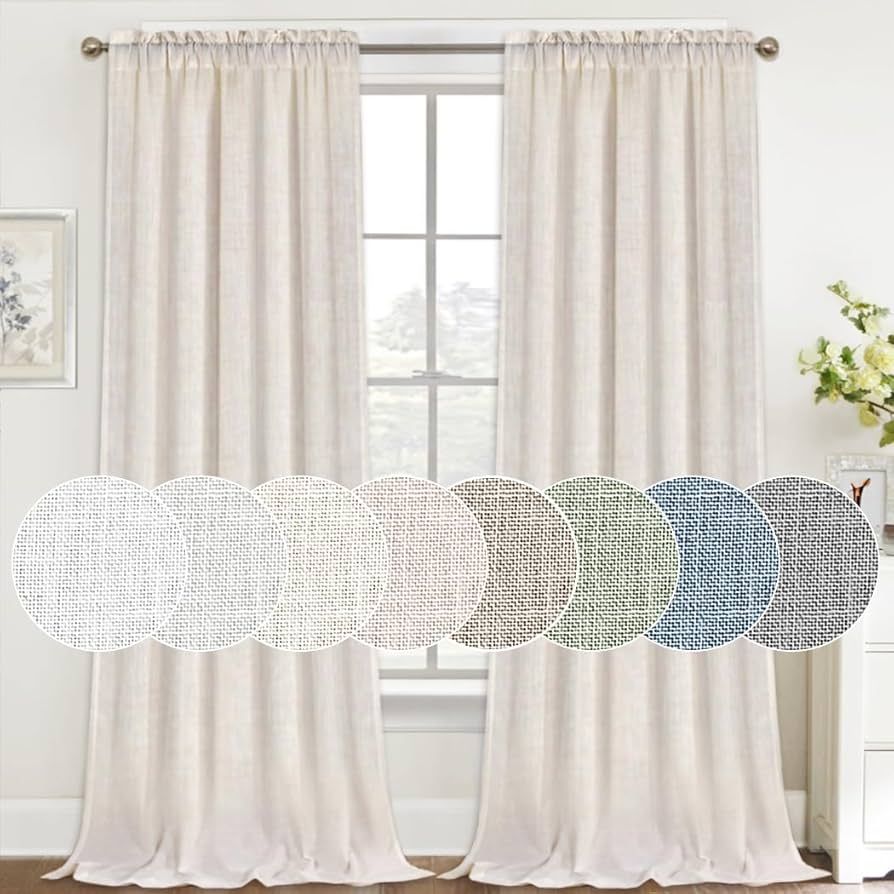 FantasDecor Linen Curtains 96 inch Length 2 Panels Set Light Filtering Privacy Linen Sheer Curtai... | Amazon (US)