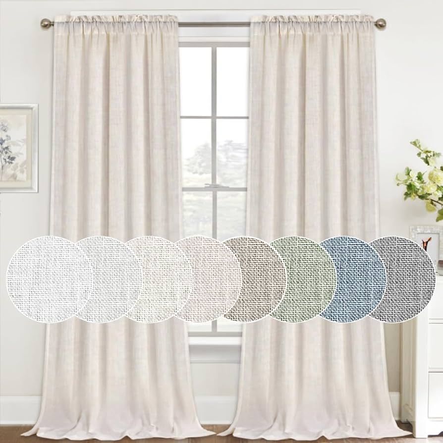 FantasDecor Linen Curtains 96 inch Length 2 Panels Set Light Filtering Privacy Linen Sheer Curtai... | Amazon (US)