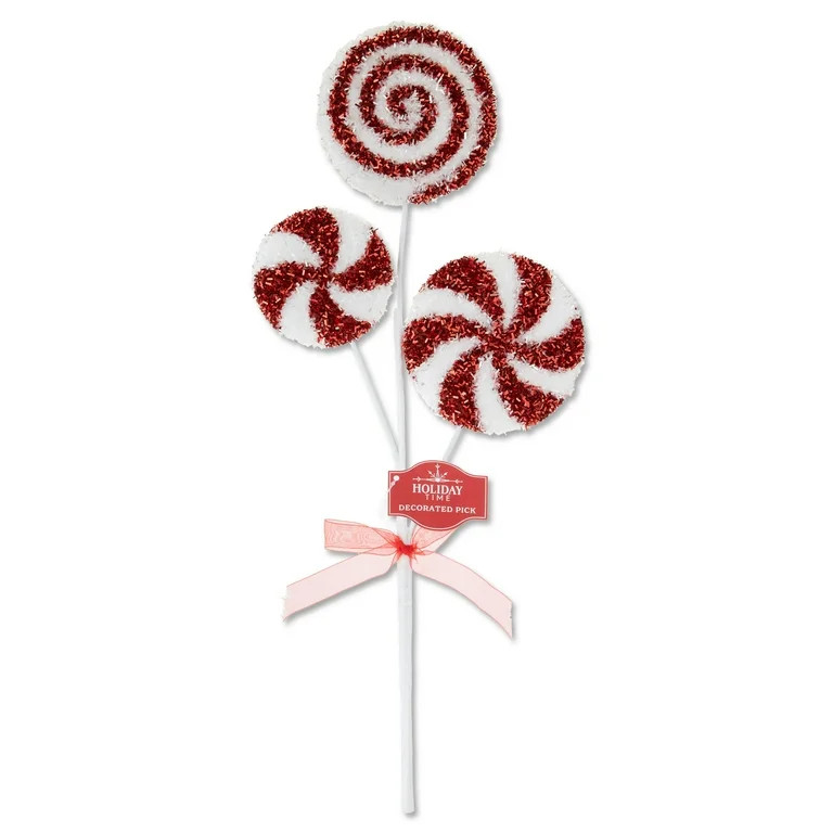 Red and White Peppermint Swirl Candy Decorative Christmas Pick, 18 in, by Holiday Time | Walmart (US)