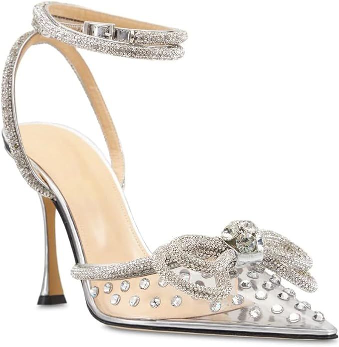 Amazon.com: MissHeel Clear Rhinestone Heels for Women 3 inch Stiletto Sparkle Bow Heels Sandals C... | Amazon (US)