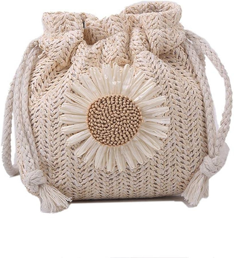 GRPKSSIB Women Straw Handbag Sunflower Crossbody Bag Mini Drawstring Purse Summer Beach Shoulder ... | Amazon (US)