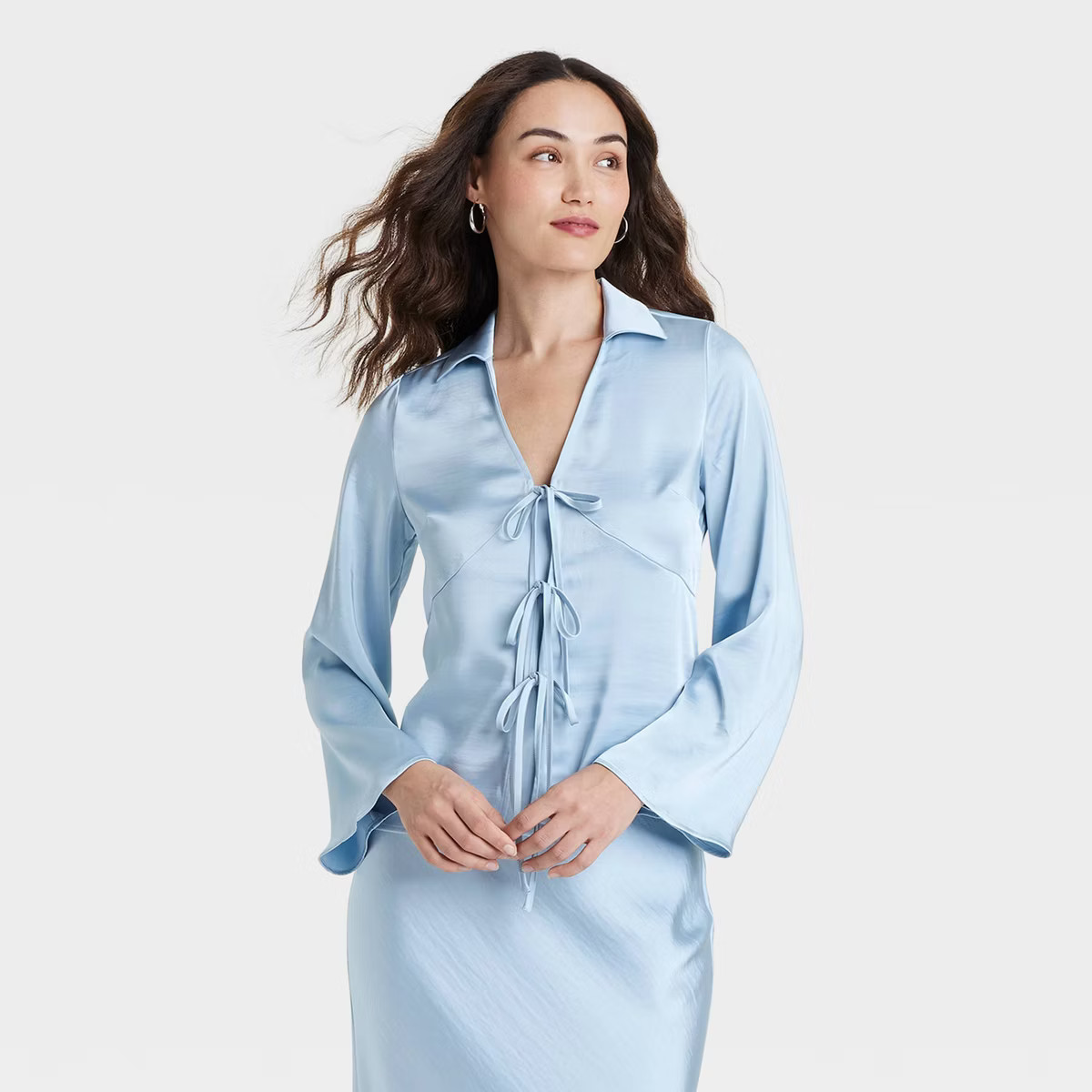 Women's Long Sleeve Satin Tie Blouse - A New Day™ | Target