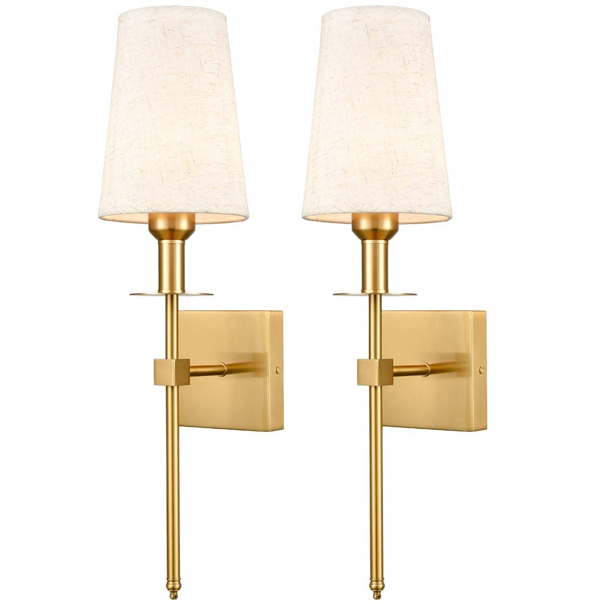 Gold Wall Sconce Sets of 2 Beige Linen Shade Plug-in Porch Light Modern Sconces Brass Wall Lamp Ligh | Amazon (US)