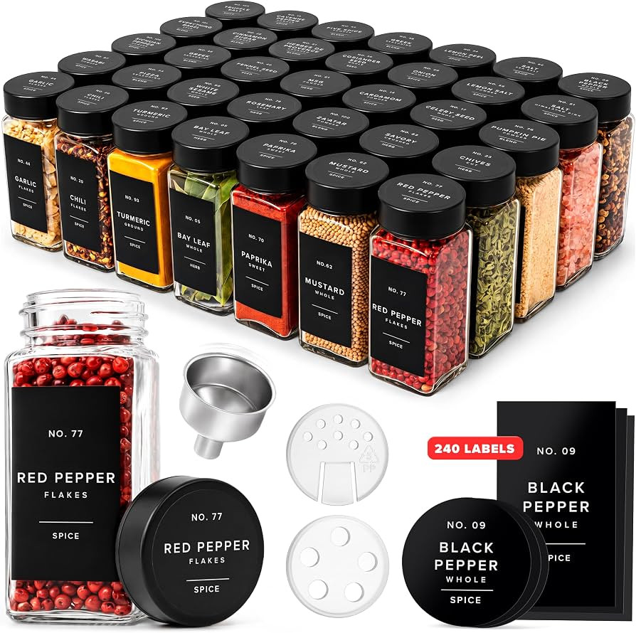EDELHAUS Glass Spice Jars with Label, Seasoning Set, 36x Black Steel Lids | Amazon (US)