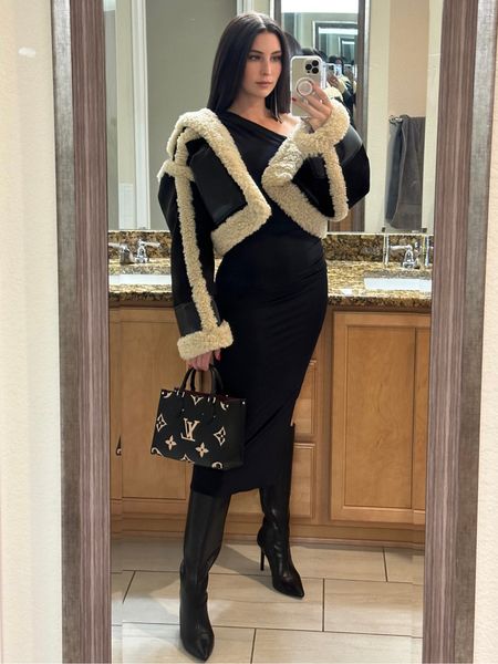 Get dressed with me for dinner and drinks. 🖤

Any plain black dress can be taken up a notch with statement earrings & a shearling trim jacket (shearling coats are a top trend this winter season).

#LTKSeasonal #LTKstyletip #LTKsalealert