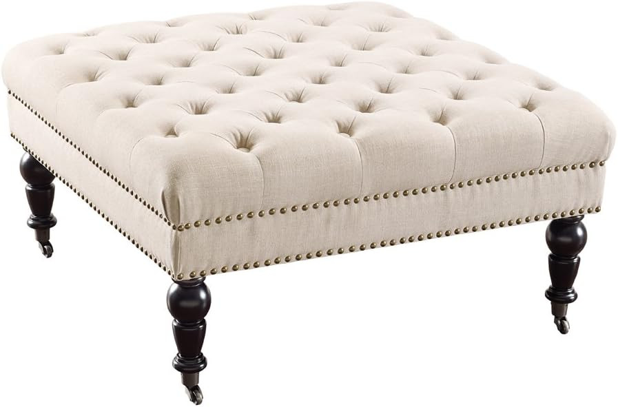 Linon Hattie Square Natural Tufted Ottoman, Brown | Amazon (US)
