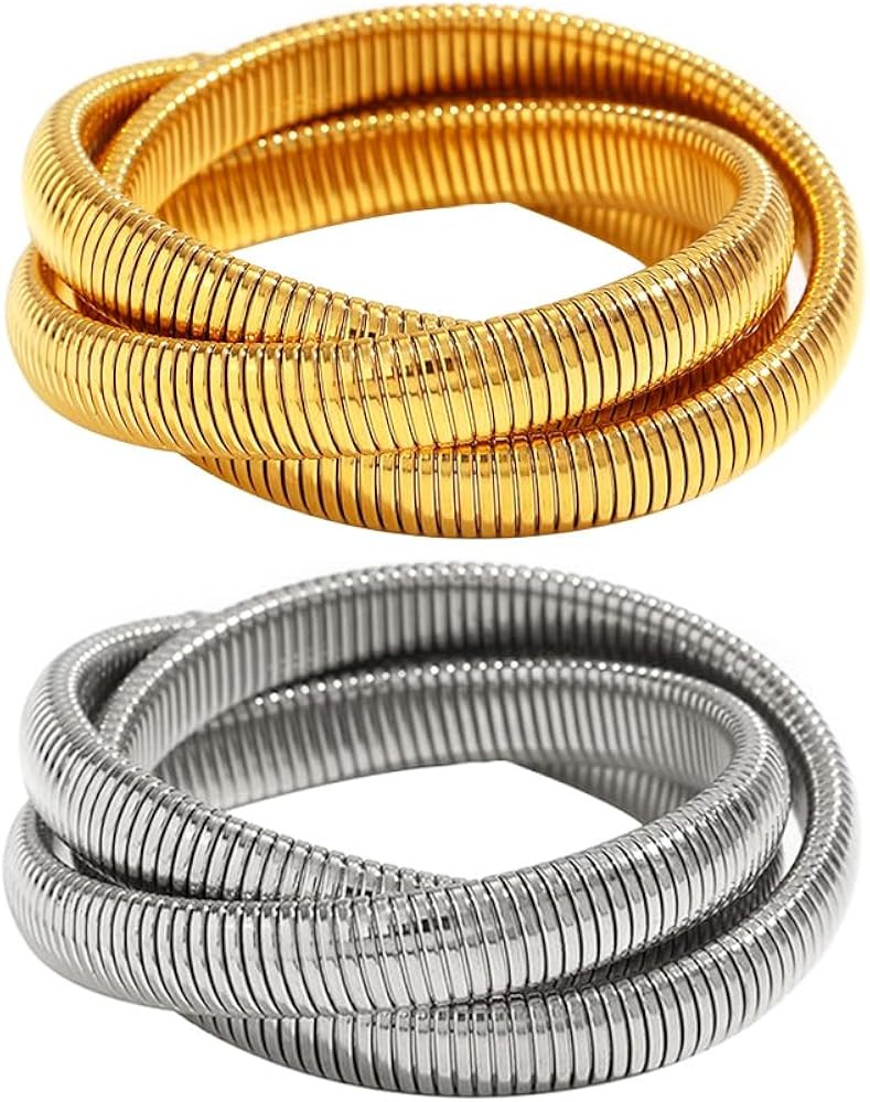 Salircon Gold Bangle Bracelets Set Stackable Gold Stretch Bracelets for Women 2023 Trendy Snake C... | Amazon (US)