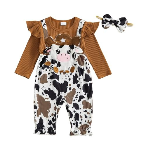 YINGISFITM Newborn Infant Baby Girl Clothes Fall Winter Cowgirl Long Sleeve Bubble Romper Rodeo Jumpsuit Cute Outfits (Cow, 0-3 Months) | Amazon (US)