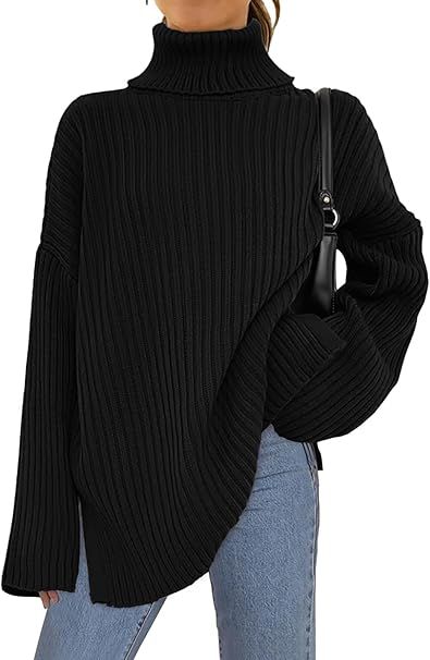 LILLUSORY Womens 2023 Fall Turtleneck Oversized Pullover Sweaters Long Sleeves High Neck Ribbed K... | Amazon (US)