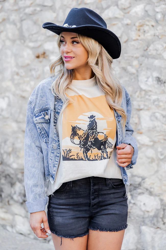 Midnight Cowboy Ivory Oversized Graphic Tee | Pink Lily