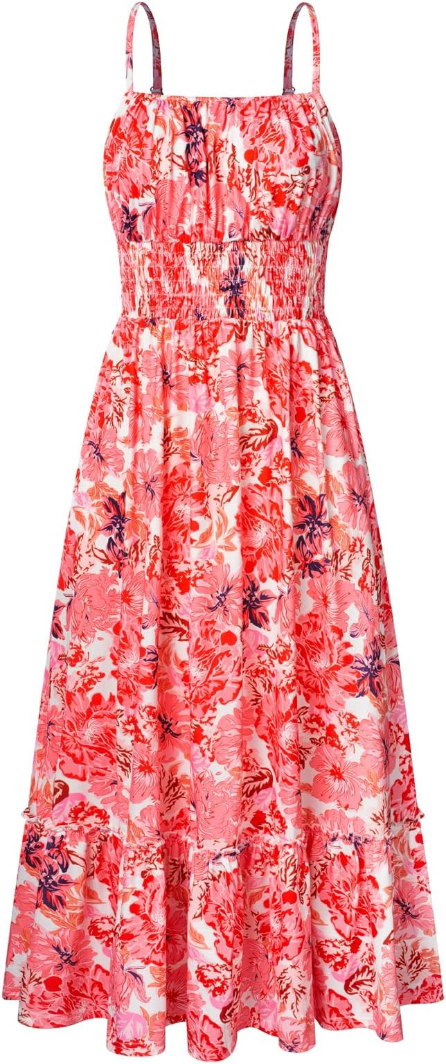GRACE KARIN Womens 2025 Summer Maxi Dress Sleeveless Floral Spaghetti Strap Smocked Boho Beach Lo... | Amazon (US)