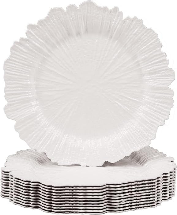 Amazon.com | MAONAME White Charger Plates Set of 12, Reef Plate Chargers for Dinner Plate, Plasti... | Amazon (US)