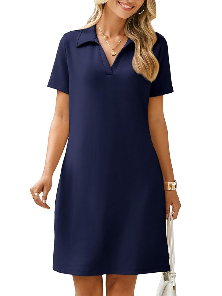 Glamaker Women T Shirt Summer Dress Casual Business Mini Loose V-Neck Short Sleeve Striped Dresse... | Amazon (US)