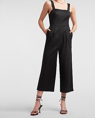Linen-Blend Square Neck Jumpsuit | Express