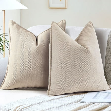 Sanmadrola Beige Pillow Covers 18x18 Set of 2 Chenille Throw Pillow Cover with Elegant Design Soft and Luxurious Decorative Throw Pillows for Couch Bed and Home Decor | Walmart (US)