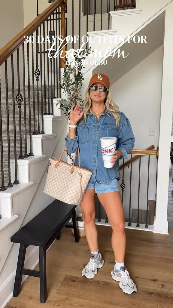 Abercrombie dad Jean // denim on denim outfit // Jean jacket // mom fashion // postpartum outfit // tennis shoes // hat // Amazon sunglasses 

#LTKootd #LTKxAbercrombie