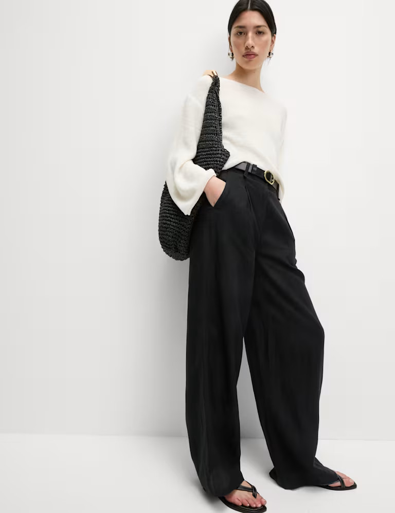Pure Linen Wide Leg Trousers | Marks & Spencer (UK)
