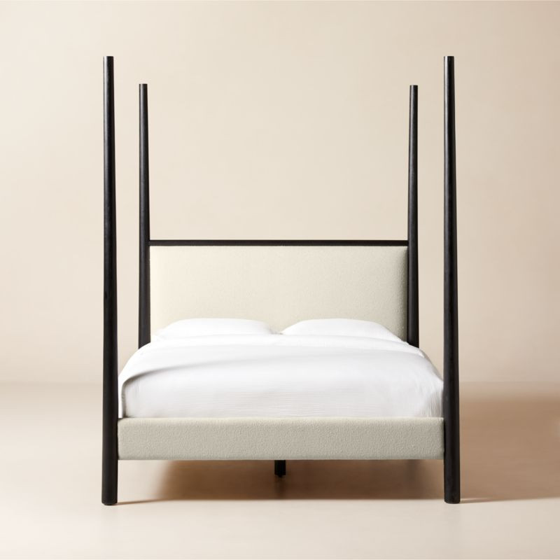 Arcata 4-Poster Black Wood and Ivory Upholstered Queen Bed | CB2 | CB2
