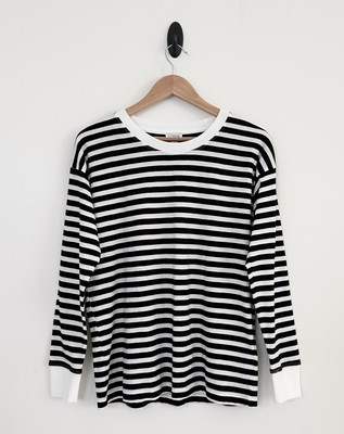 J. Crew Small Black White Multi Stripes 100% Cotton Long Sleeve Tee Shirt NWOT | eBay US
