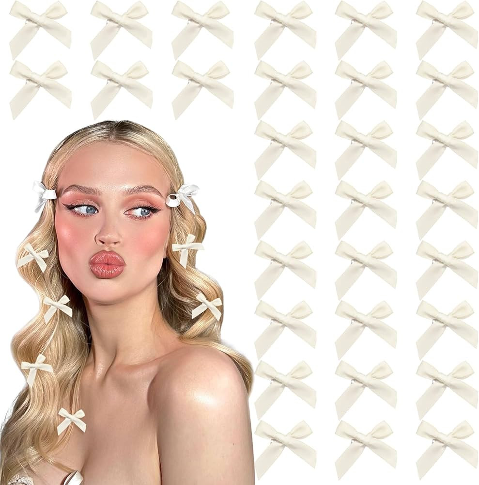 30PCS Bow Hair Clips Beige Satin Mini Bowknot Hair Accessories Cute Hair Bow Barrettes Ribbon Hai... | Amazon (US)