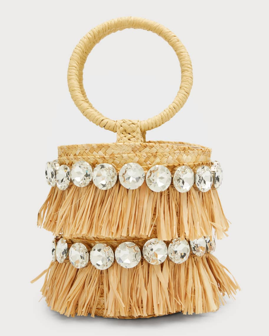 BTB Los Angeles Liv Round Crystal Fringe Bucket Bag | Neiman Marcus