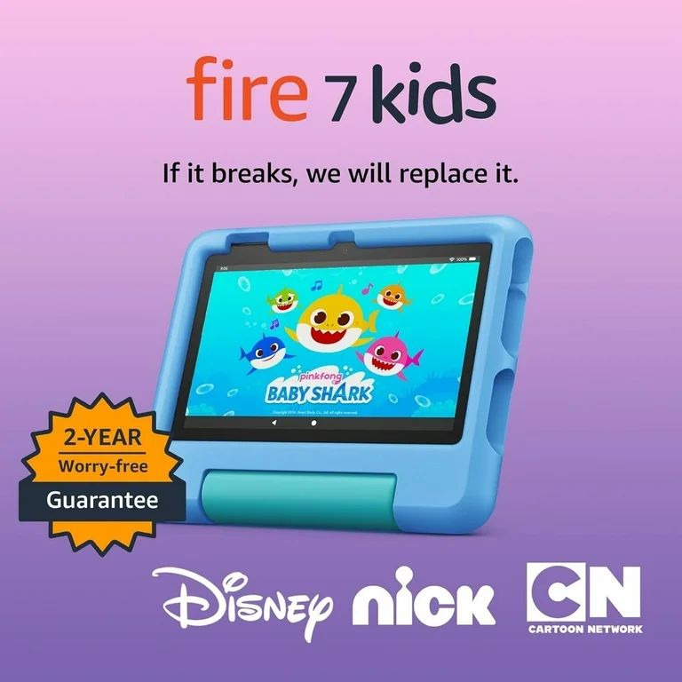 Fire 7 Kids tablet, 7" display, ages 3-7, with ad-free content kids love, 2-year worry-free guara... | Walmart (US)