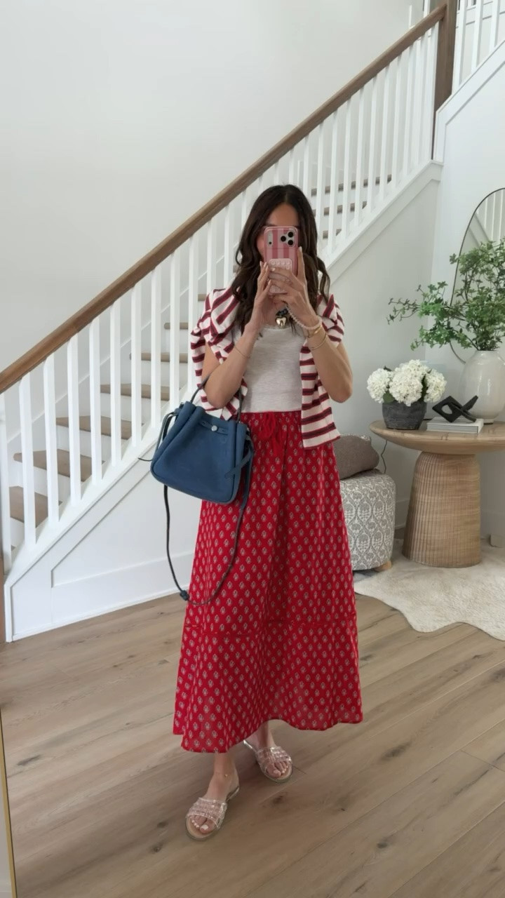 Madewell inspired skirt from Target, I'm wearing size XS, fits tts.

red midi skirt outfit, patriotic summer outfit, summer holiday style, casual chic outfit, weekend brunch outfit, vacation outfit idea, coastal summer look, summer skirt outfit, everyday summer style, Fourth of July outfit

#LTKootd