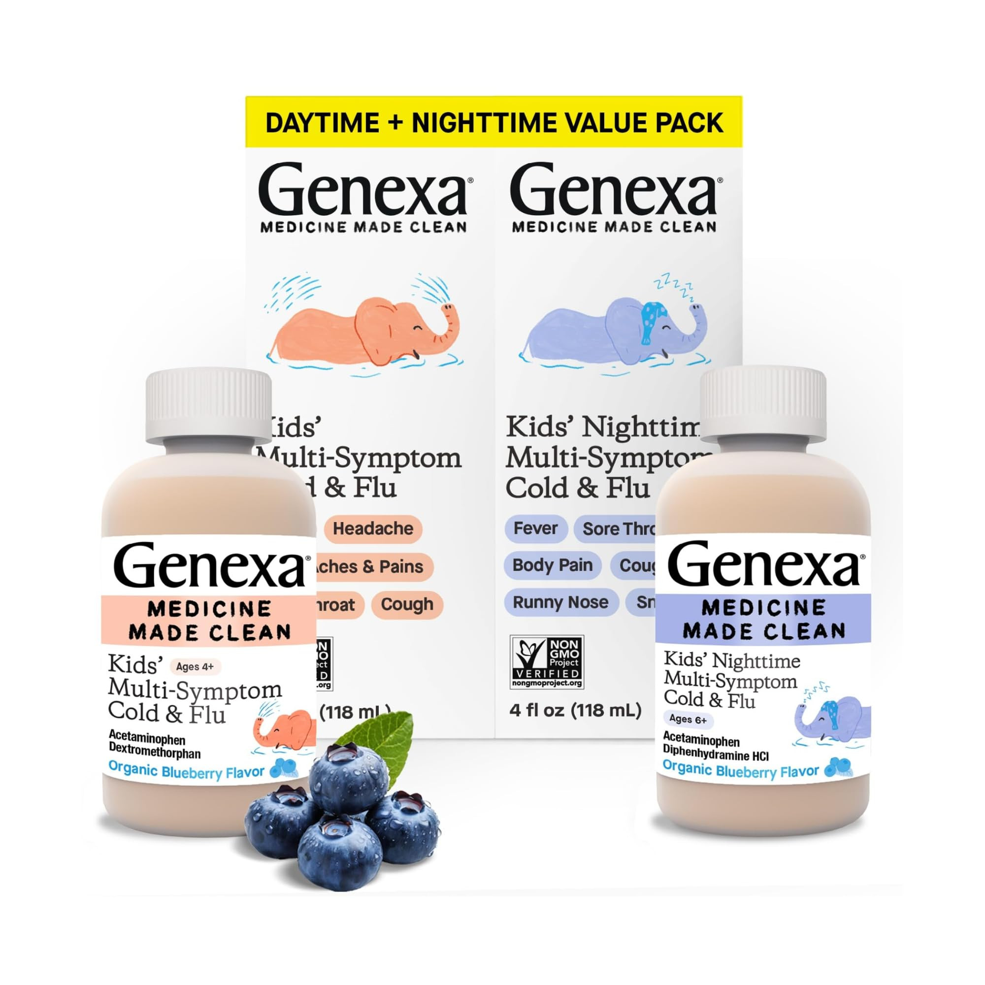 Genexa Kids' Clean Cold & Flu Relief Day/Night Multi-Symptom, Dye Free, 0% Artificial Additives, ... | Amazon (US)